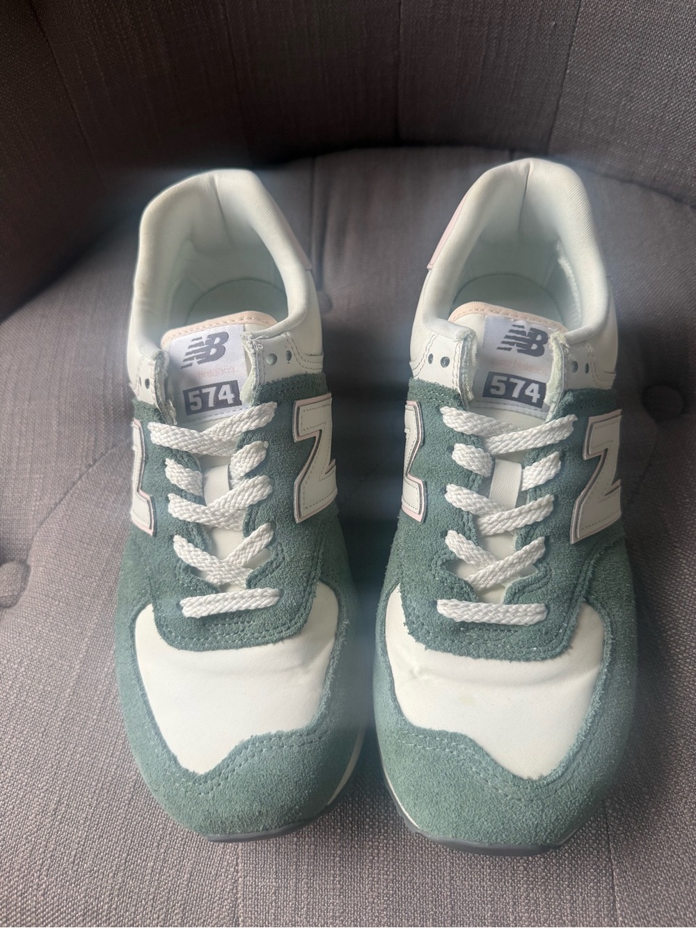 New Balance Women’s Green and White 574 Classic Sneakers